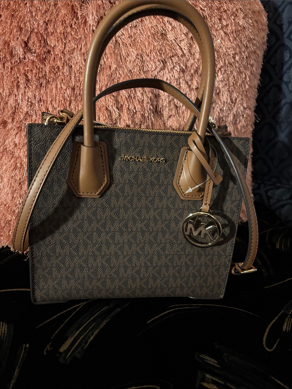 Michael Kors Brown and Tan Satchel with MK Charm